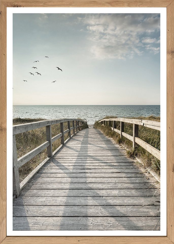 Bönninghoff Bild mit Rahmen Wandbild gerahmt STEG ZUM MEER 50x70 cm – Maritime Küsten Deko, Meer, Natur, Steg, Strand, Vögel (1 St), mit dekorativem Rahmen Bild 3