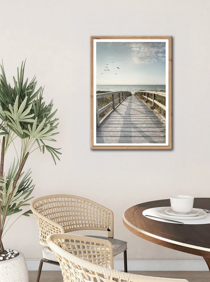 Bönninghoff Bild mit Rahmen Wandbild gerahmt STEG ZUM MEER 50x70 cm – Maritime Küsten Deko, Meer, Natur, Steg, Strand, Vögel (1 St), mit dekorativem Rahmen Bild 4