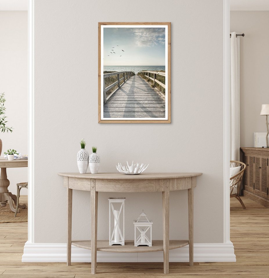 Bönninghoff Bild mit Rahmen Wandbild gerahmt STEG ZUM MEER 50x70 cm – Maritime Küsten Deko, Meer, Natur, Steg, Strand, Vögel (1 St), mit dekorativem Rahmen Bild 5