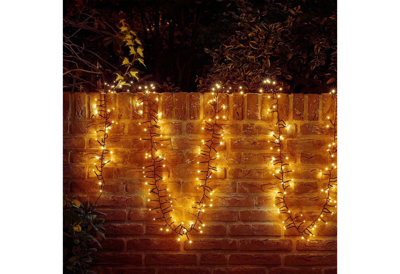 OTTO home LED-Lichterkette Clusterlichterkette,3/6/8/12/14/18/24 m, 8 Modi, Timer, Indoor Outdoor, Blinkfunktionen, Timer, Memoryfunktion, incl. Atapter, 3 m Zuleitung