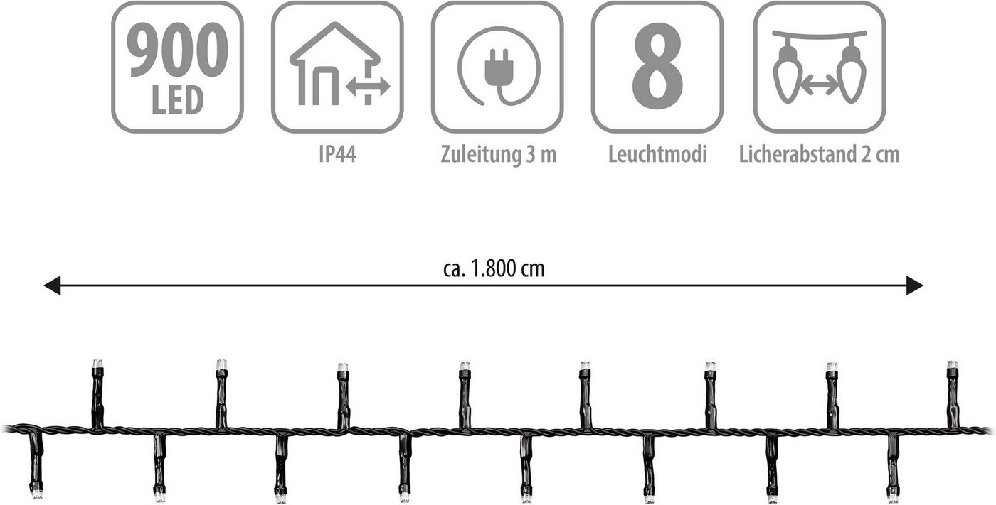 OTTO home LED-Lichterkette Clusterlichterkette,3/6/8/12/14/18/24 m, 8 Modi, Timer, Indoor Outdoor, Blinkfunktionen, Timer, Memoryfunktion, incl. Atapter, 3 m Zuleitung Bild 3