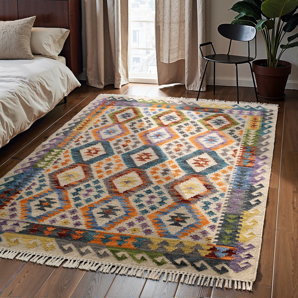 HANSE Home Teppich Kelim Oasis, rechteckig, Höhe: 3 mm, Wolle, Baumwolle, Natur, Handgewebt, orientalisch, Boho, traditionell
