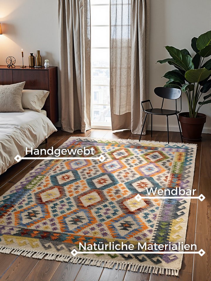 HANSE Home Teppich Kelim Oasis, rechteckig, Höhe: 3 mm, Wolle, Baumwolle, Natur, Handgewebt, orientalisch, Boho, traditionell Bild 5