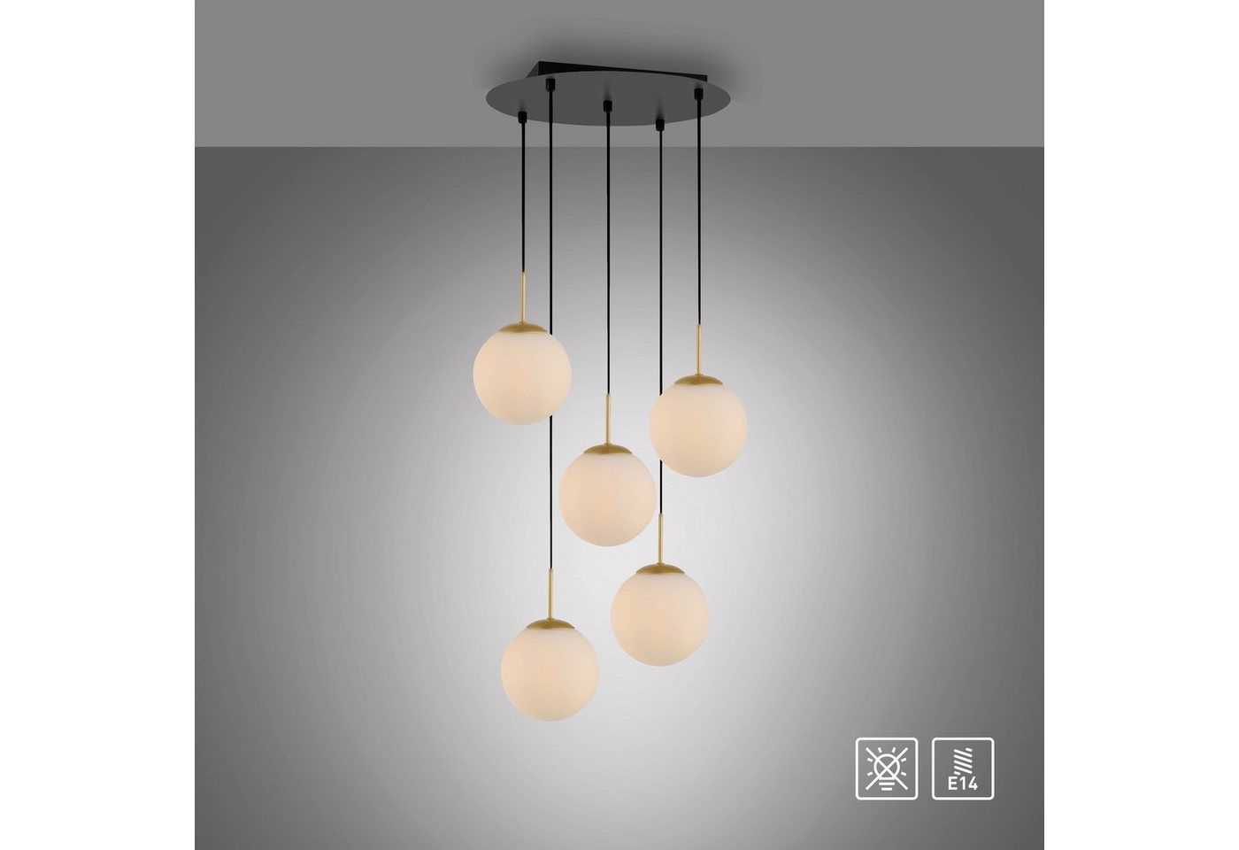 LeGer Home by Lena Gercke Deckenleuchte Elorea - Pendellampe mit großen Glaskugeln, Ein-/Ausschalter, ohne Leuchtmittel, opal matt weiß, schwarz gold, Pendelläge einstellbar, E14, Rondell