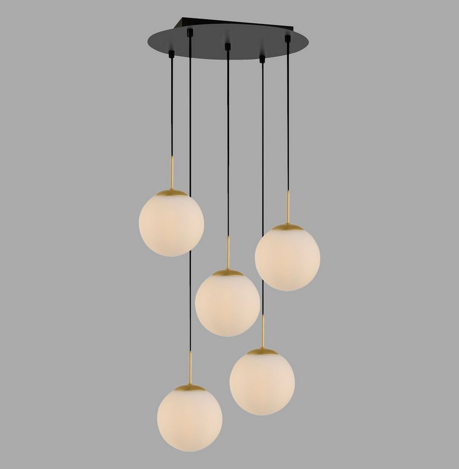 LeGer Home by Lena Gercke Deckenleuchte Elorea - Pendellampe mit großen Glaskugeln, Ein-/Ausschalter, ohne Leuchtmittel, opal matt weiß, schwarz gold, Pendelläge einstellbar, E14, Rondell Bild 4