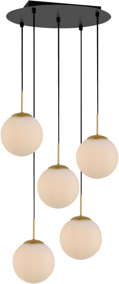LeGer Home by Lena Gercke Deckenleuchte Elorea - Pendellampe mit großen Glaskugeln, Ein-/Ausschalter, ohne Leuchtmittel, opal matt weiß, schwarz gold, Pendelläge einstellbar, E14, Rondell Bild 5