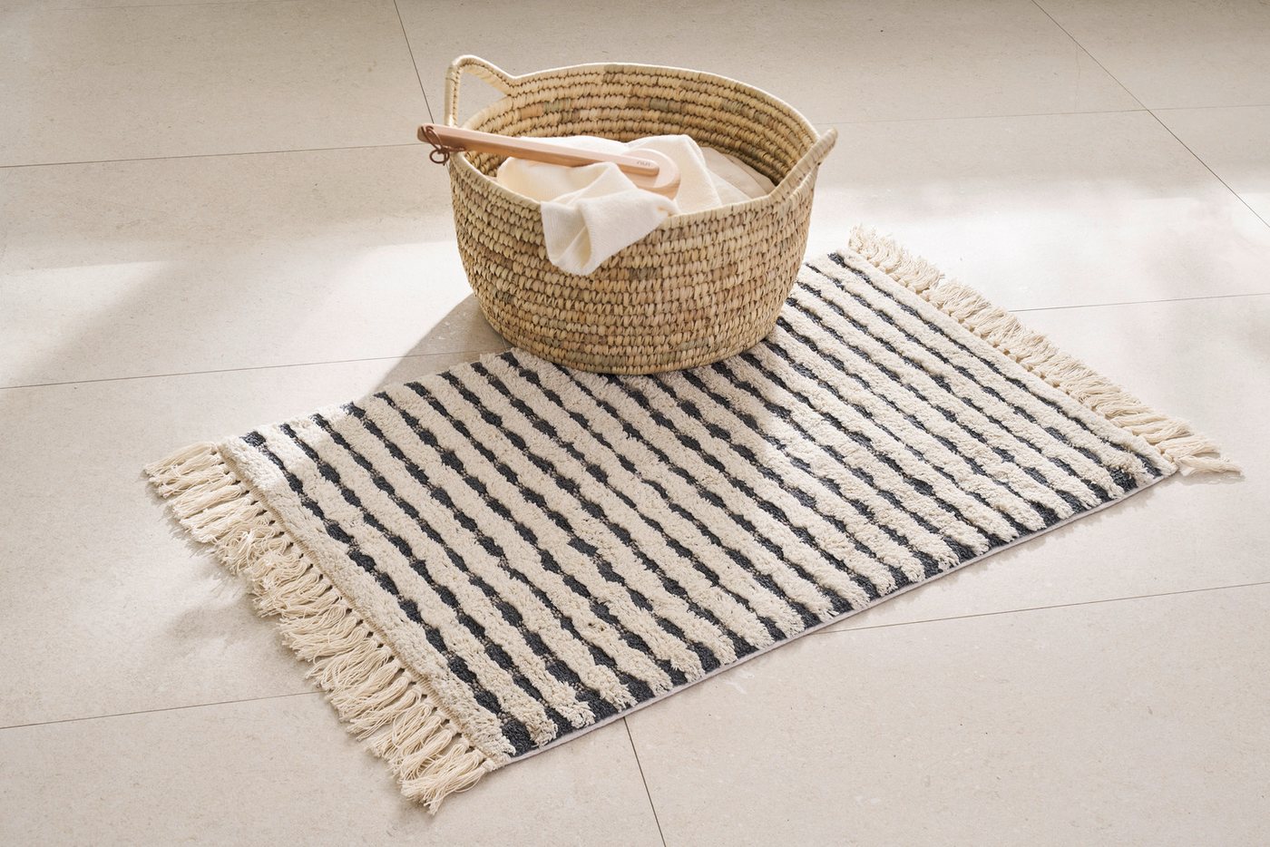 SCHÖNER WOHNEN-Kollektion Badematte »Bahamas Gitter«, Höhe 20 mm, rutschhemmend beschichtet, fußbodenheizungsgeeignet, Baumwolle, rechteckig, waschbar, Baumwolle, Badvorleger mit Fransen, Badteppich Bild 2