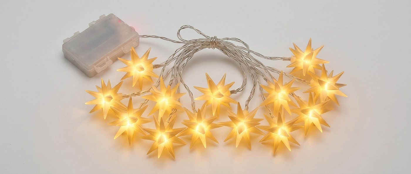OTTO home LED-Lichterkette 15 weiße Sterne(6,5cm), warmweiß, Timer 6/18h, Batterie, 1,4 m Länge, 15-flammig, 1 m Zuleitung, Indoor