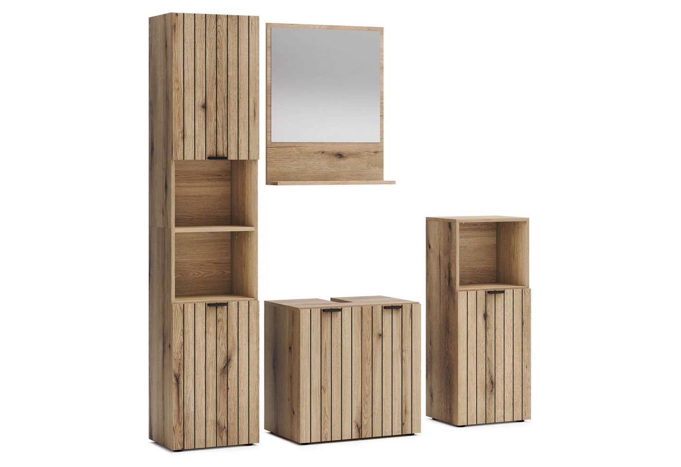 OTTO home Badmöbel-Set Baltrum, (4-St., 4-teiliges Badezimmerset mit Rillenoptik), mit Melaminbeschichtung, dekorative Rillenoptik, modernes Design Bild 3