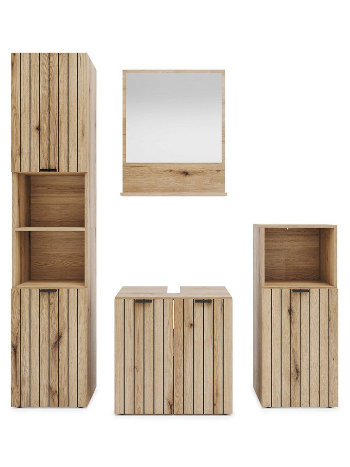 OTTO home Badmöbel-Set Baltrum, (4-St., 4-teiliges Badezimmerset mit Rillenoptik), mit Melaminbeschichtung, dekorative Rillenoptik, modernes Design Bild 5