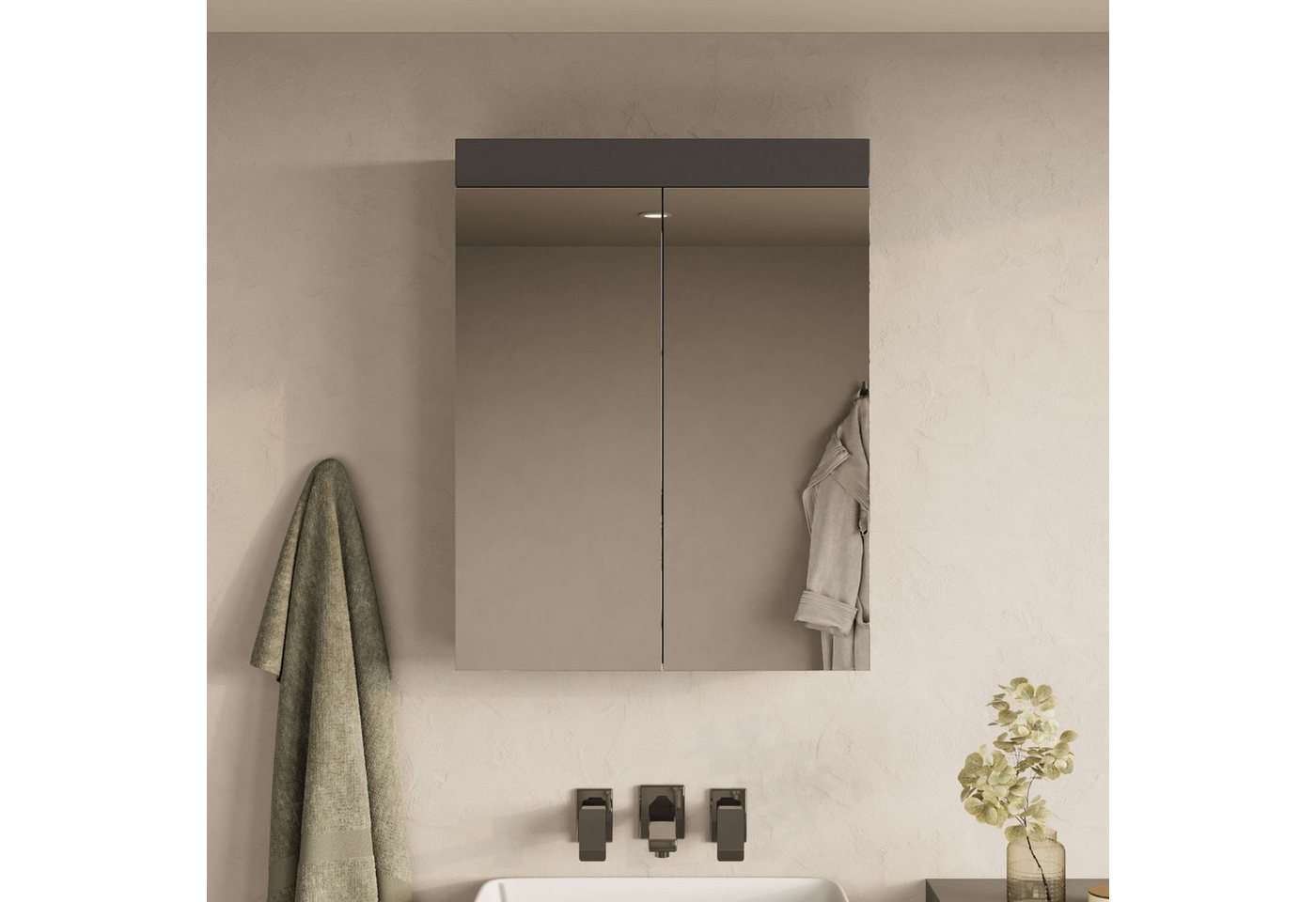 OTTO home Spiegelschrank Föhr minimalistisch, zeitlos, Spiegelfronten, 2 Einlegeböden Bild 3