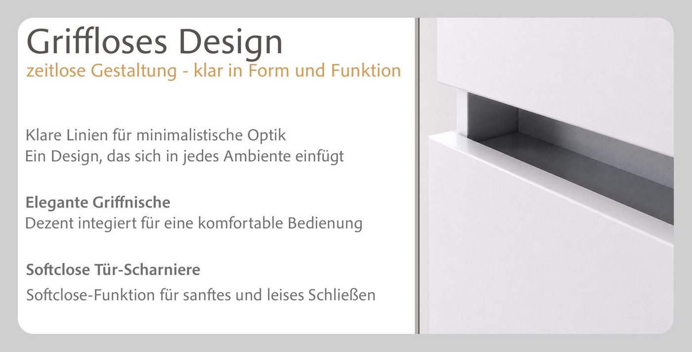 OTTO home Waschbeckenunterschrank Bozen, Unterbeckenschrank 60 cm (Badezimmerschrank, Badschrank, Stauraum, Badmöbel, Schrank) griffloses Design, Maße (B/T/H): 60/35/54 cm Bild 2