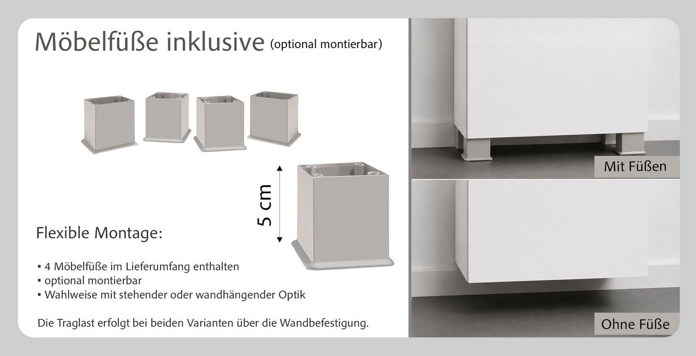 OTTO home Waschbeckenunterschrank Bozen, Unterbeckenschrank 60 cm (Badezimmerschrank, Badschrank, Stauraum, Badmöbel, Schrank) griffloses Design, Maße (B/T/H): 60/35/54 cm Bild 4