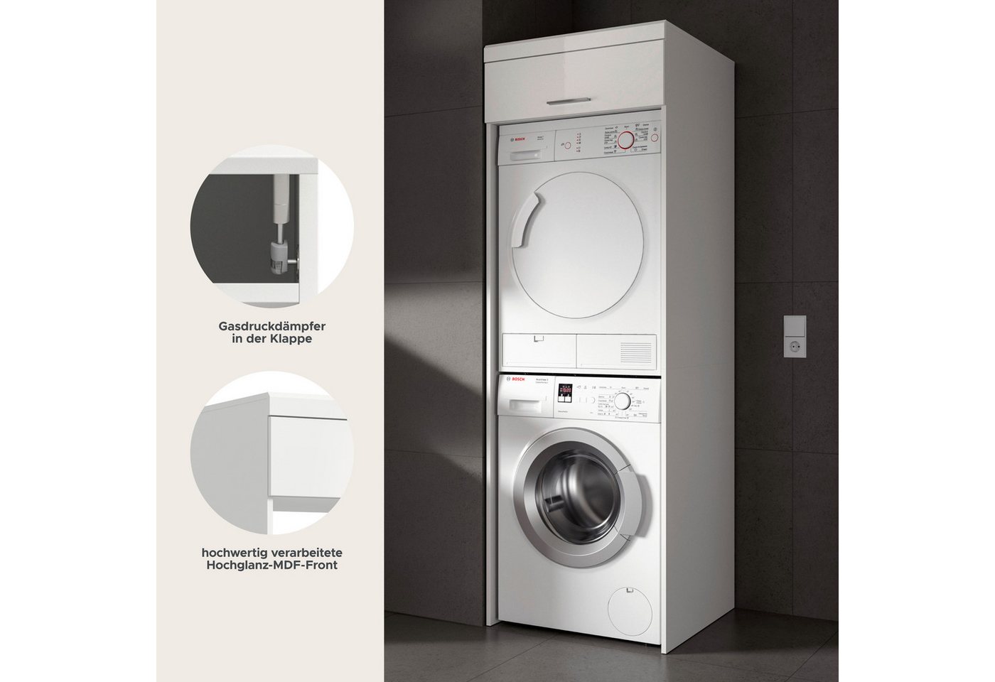 welltime Waschmaschinenumbauschrank SIENA, Breite 66 cm, für Waschmaschine & Trockner, 1 Klappe, MDF-Front (TOPSELLER!, passend für alle gängigen Waschmaschinen/Wäschetrockner) Überbauschrank, Umbauschrank, Badschrank, Hauswirtschaftsschrank Bild 4