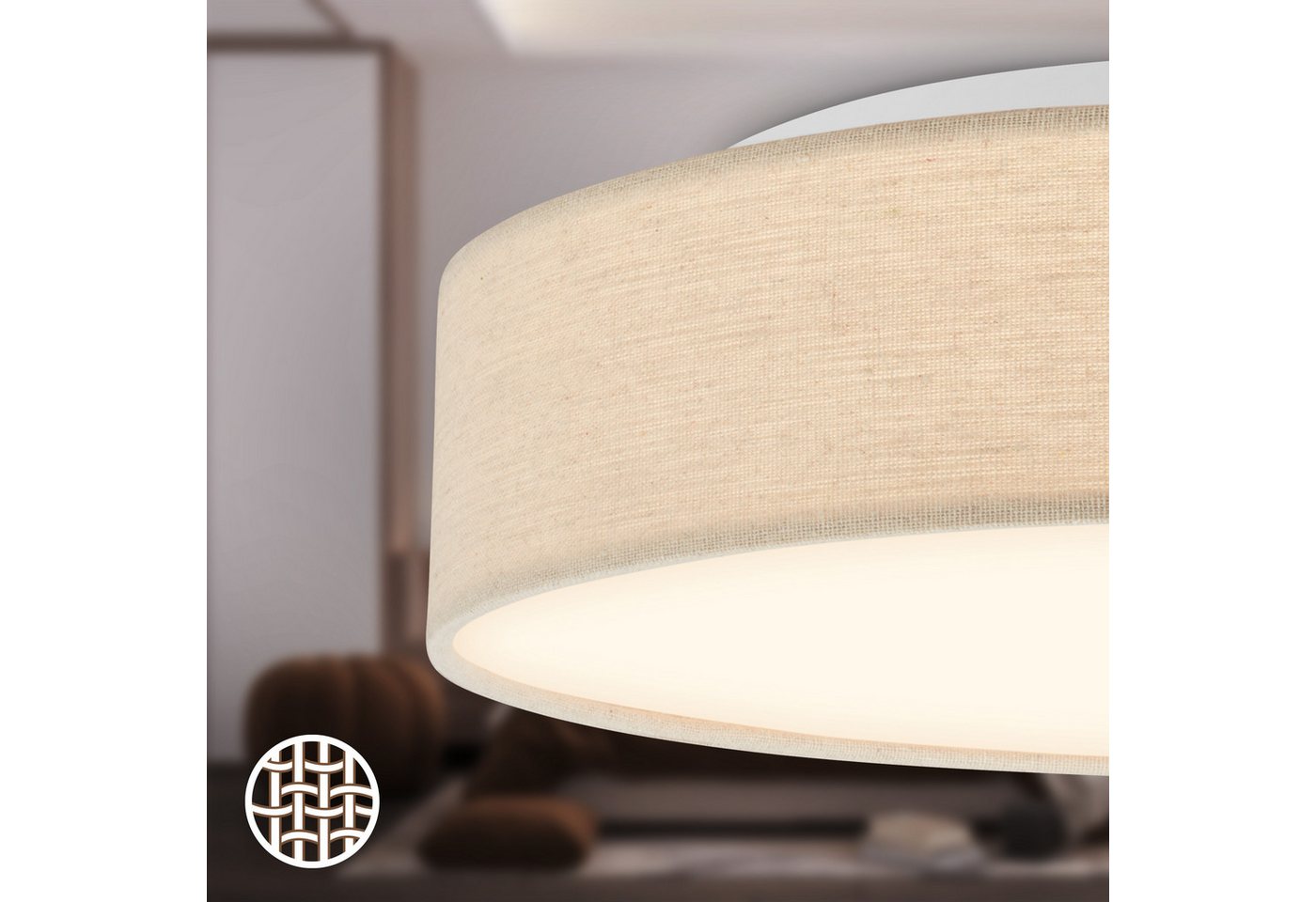 OTTO home LED Deckenleuchte EVVELLINA, LED fest integriert, Warmweiß, Warmweißes Licht, Textilschirm, Wohnzimmer, Schlafzimmer