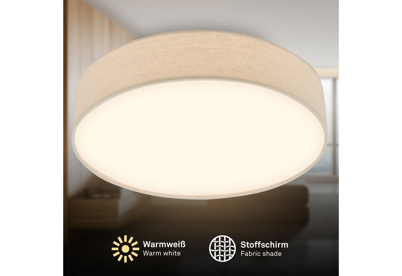OTTO home LED Deckenleuchte EVVELLINA, LED fest integriert, Warmweiß, Warmweißes Licht, Textilschirm, Wohnzimmer, Schlafzimmer Bild 4