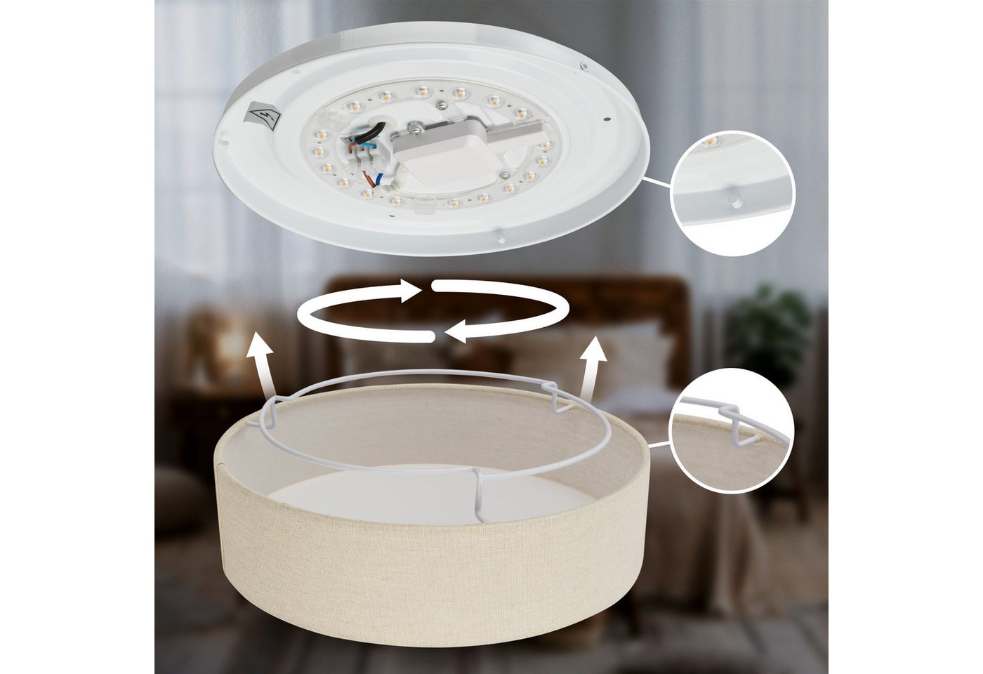 OTTO home LED Deckenleuchte EVVELLINA, LED fest integriert, Warmweiß, Warmweißes Licht, Textilschirm, Wohnzimmer, Schlafzimmer Bild 5