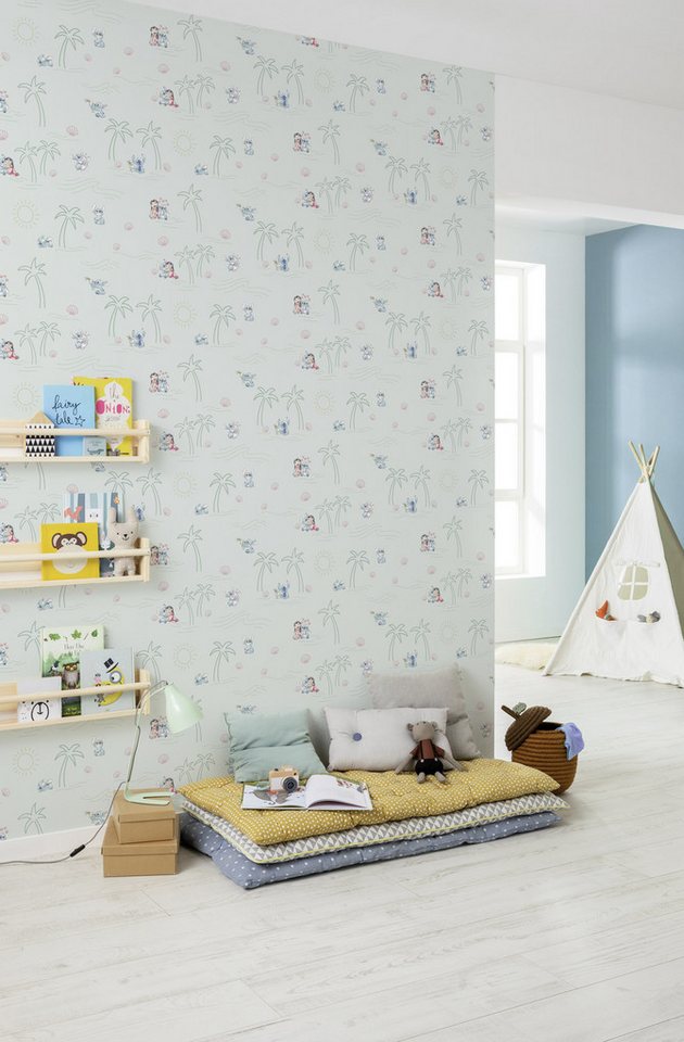 Komar Vliestapete Disney Lilo and Stitch Beach Love, glatt, bedruckt, (1 St), Rolle mit 53 x 1005 cm