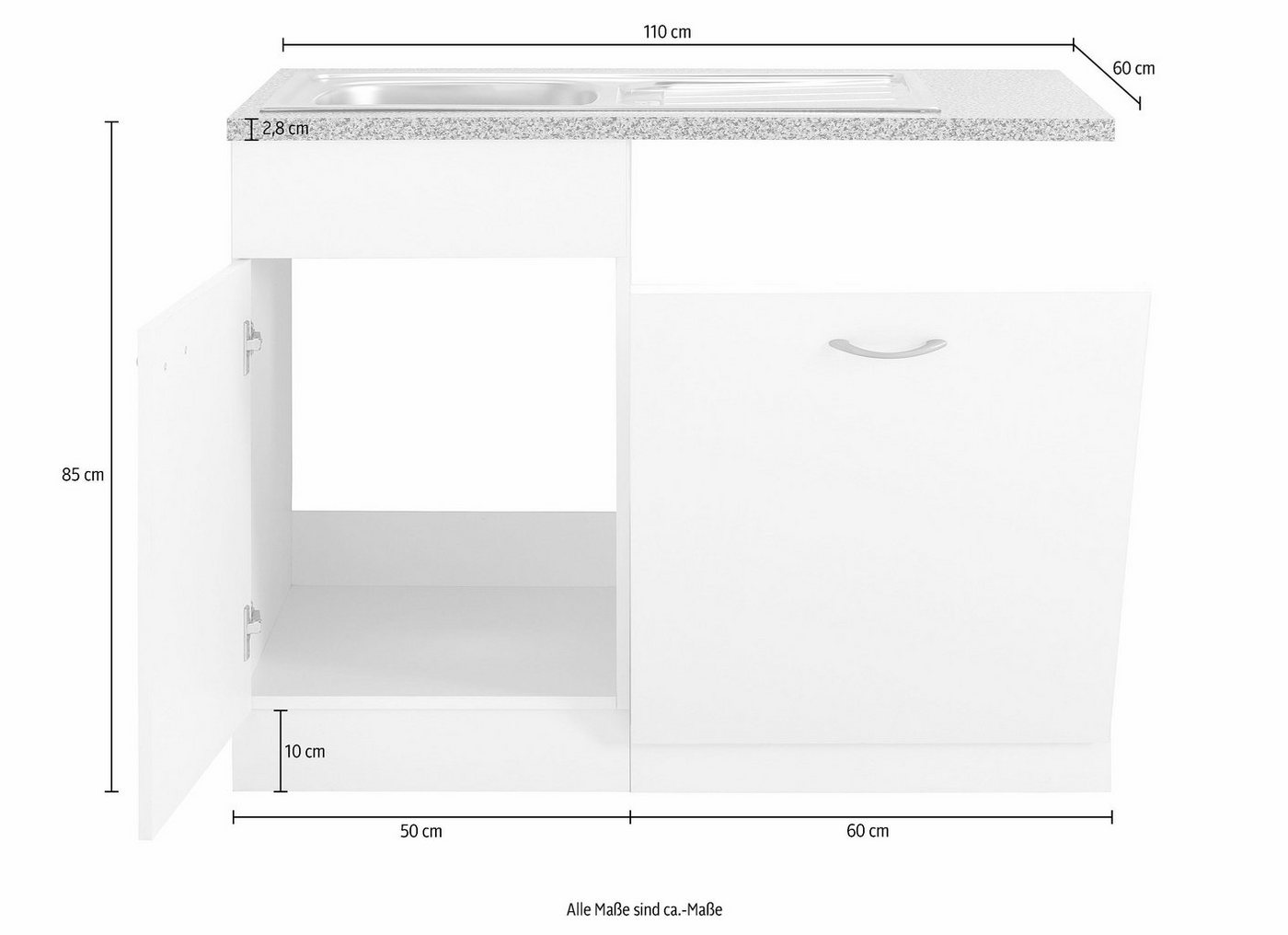 wiho Küchen Spülenschrank Kiel 110 cm breit, inkl. Tür/Griff/Sockel für Geschirrspüler Bild 5