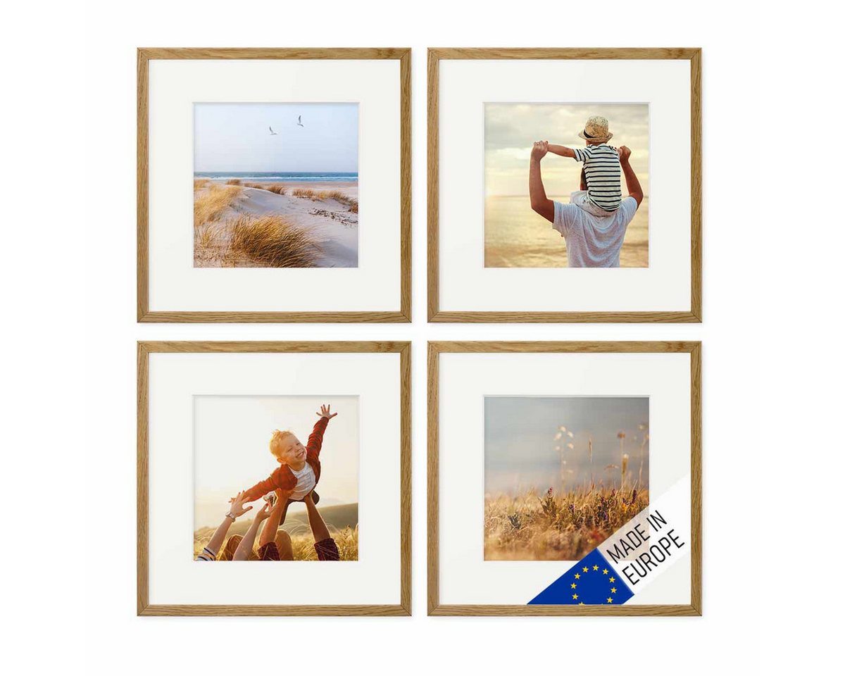 PHOTOLINI Bilderrahmen Echtholz 4er Set 30x30 cm mit Passepartout 20x20 cm, Acrylglas, für 4 Bilder (4er Set) Bild 2