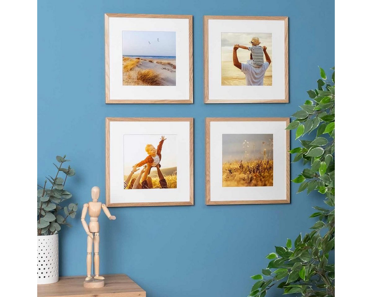 PHOTOLINI Bilderrahmen Echtholz 4er Set 30x30 cm mit Passepartout 20x20 cm, Acrylglas, für 4 Bilder (4er Set) Bild 3