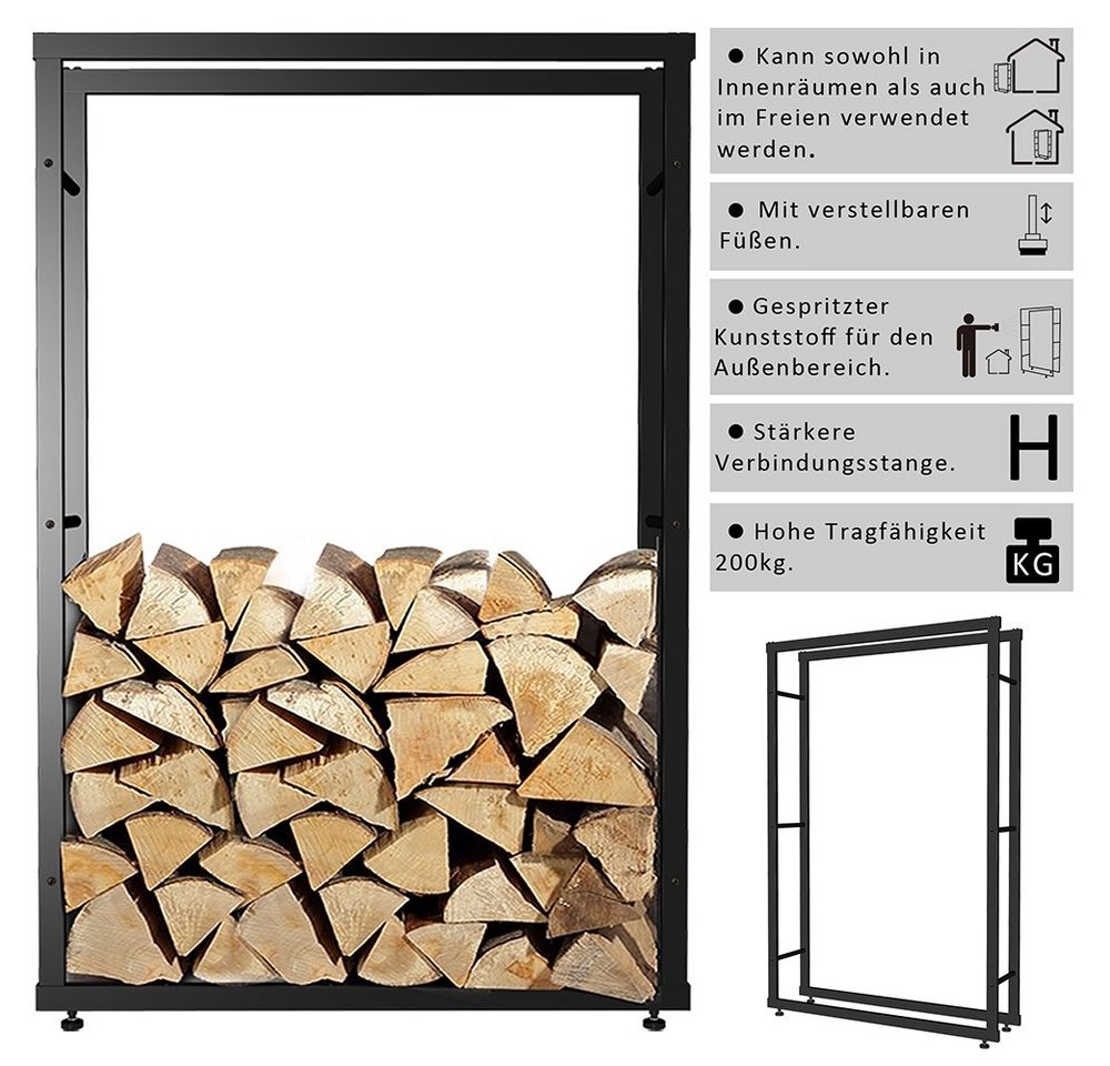 Feel2Home Kaminholzregal Kaminholzständer Brennholzregal Kaminholzablage Holz versch. Größen, BxTxH:40x25x150 cm, (Holzregal), Pulverbeschichtet Bild 5
