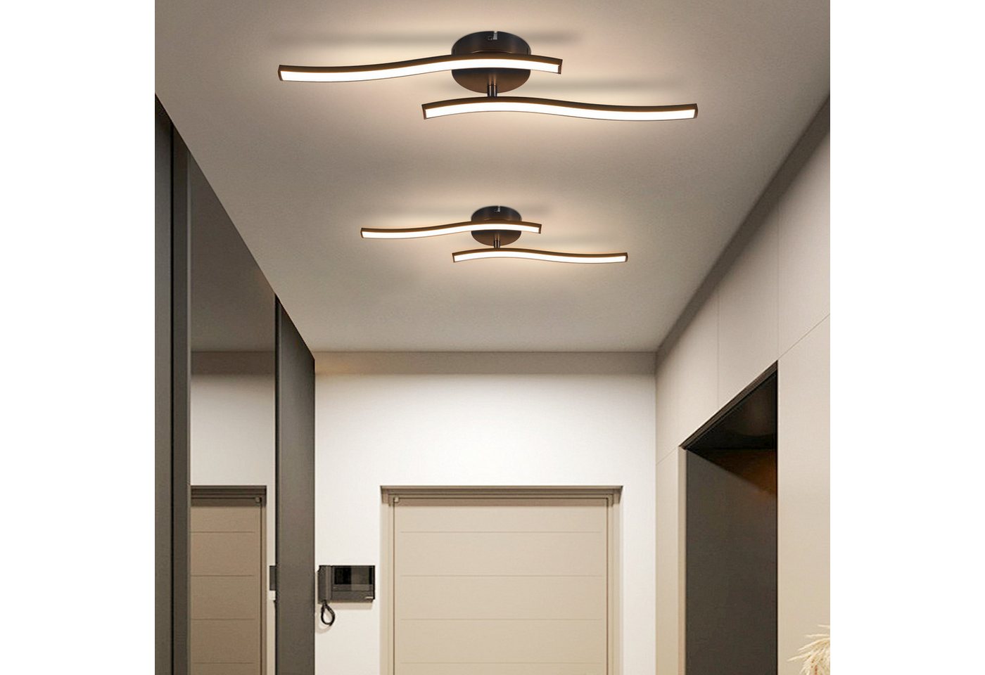 Nettlife Deckenleuchte Modern Deckenlampe Schwarz/Silber 6/12/18W 3000K Wellen Design, LED fest integriert, Warmweiß, Schlafzimmerlampe LED Deckenbeleuchtung flimmerfrei für Küche Flur Bild 4