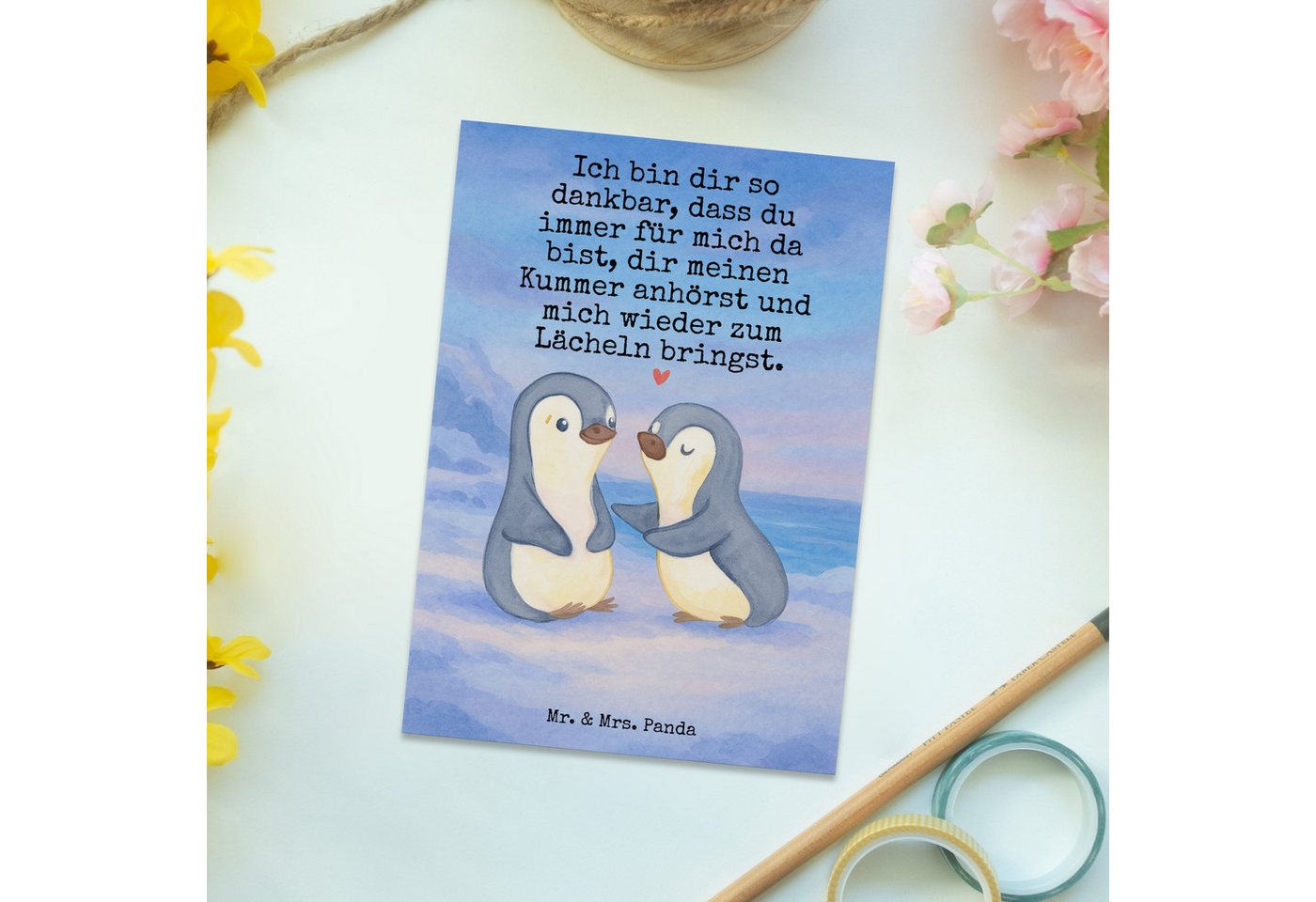 Mr. & Mrs. Panda Postkarte Pinguine trösten Design, Fotokarte, Weiß, Postkarte, Geschenk für Fre, Fotokarte kunstkarte Geschenk für Freundin Bild 4