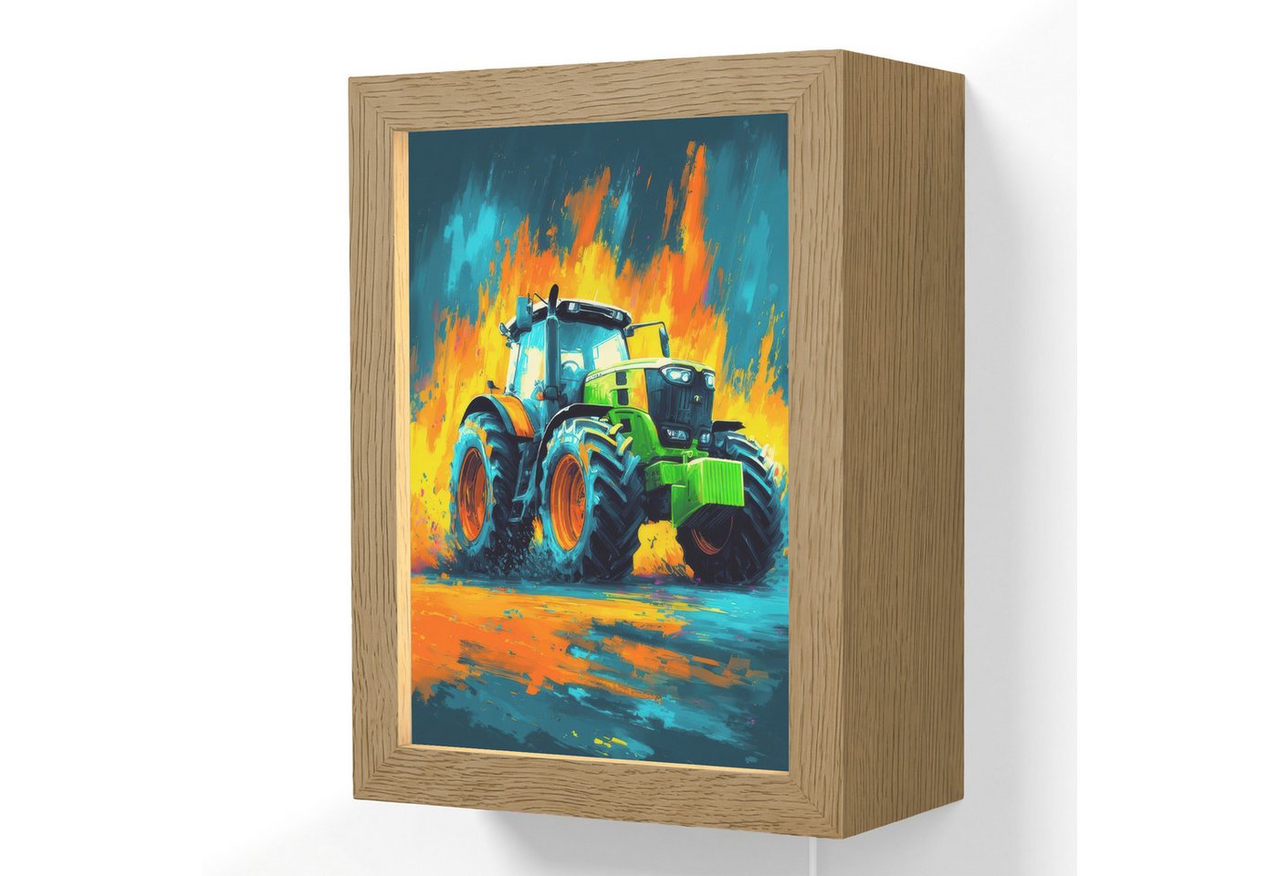 OnlyWow Wandleuchte Lightbox Abstrakt - Traktor - Grün - Jungen, Dimmbar, Farbwechsel, LED, Warmweiß, Kaltweiß, Neutralweiß Einstellbar, Wandlampe Innen, Dimmbar, mit Kabel, LED, Beleuchtung, Kinderzimmer