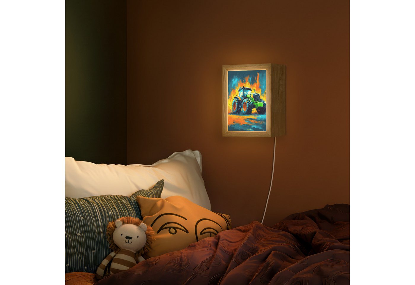 OnlyWow Wandleuchte Lightbox Abstrakt - Traktor - Grün - Jungen, Dimmbar, Farbwechsel, LED, Warmweiß, Kaltweiß, Neutralweiß Einstellbar, Wandlampe Innen, Dimmbar, mit Kabel, LED, Beleuchtung, Kinderzimmer Bild 2