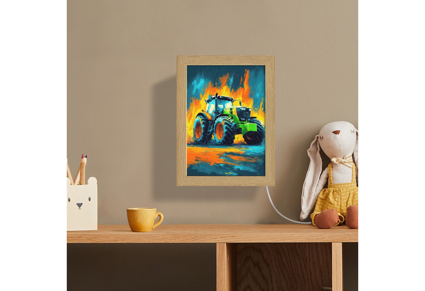 OnlyWow Wandleuchte Lightbox Abstrakt - Traktor - Grün - Jungen, Dimmbar, Farbwechsel, LED, Warmweiß, Kaltweiß, Neutralweiß Einstellbar, Wandlampe Innen, Dimmbar, mit Kabel, LED, Beleuchtung, Kinderzimmer Bild 3