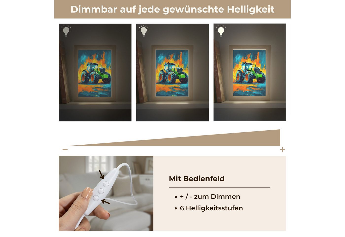 OnlyWow Wandleuchte Lightbox Abstrakt - Traktor - Grün - Jungen, Dimmbar, Farbwechsel, LED, Warmweiß, Kaltweiß, Neutralweiß Einstellbar, Wandlampe Innen, Dimmbar, mit Kabel, LED, Beleuchtung, Kinderzimmer Bild 4