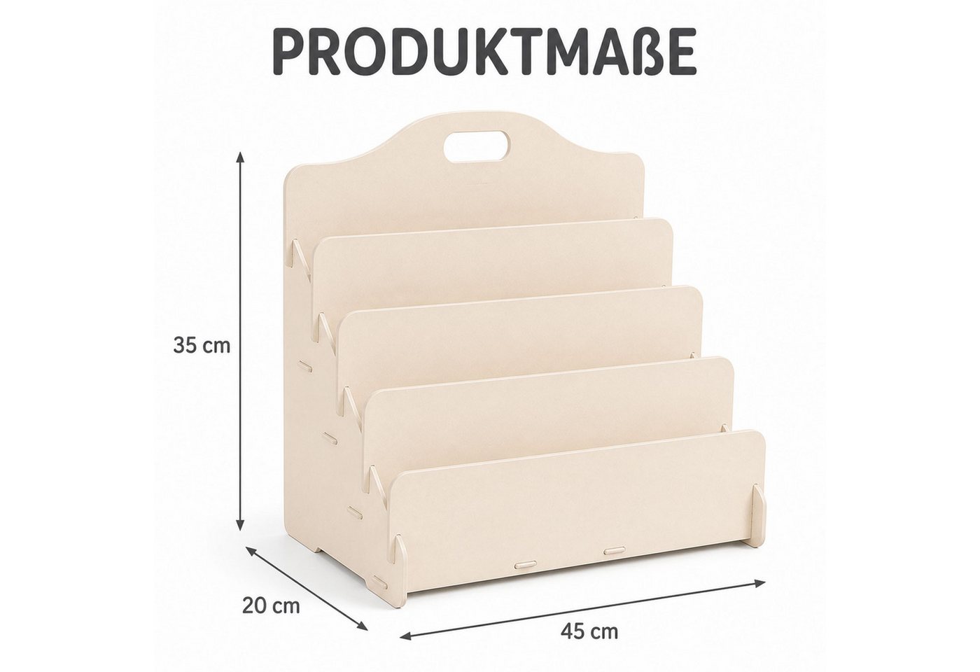 Jungengel Bücherregal Montessori Bücherständer Kinder-Bücherregal Holz Bücheraufbewahrung, Einzelartikel, 4x Farben/Modelle, schraubenlose Steckmontage, 45x20x35 cm Bild 2