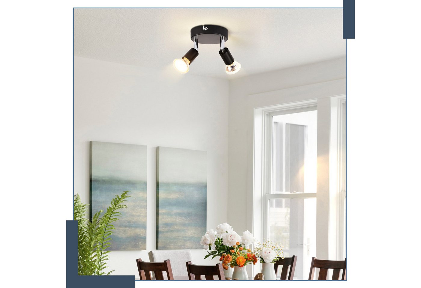 ZMH Deckenstrahler Modern, 2 Flammen, schwarzes Metall, GU10 Lampenfassung, schwenkbar, ohne Leuchtmittel, 90° drehbar, ohne Lichtquelle für Wohnzimmer und Schlafzimmer