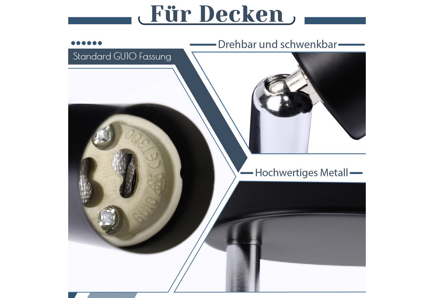 ZMH Deckenstrahler Modern, 2 Flammen, schwarzes Metall, GU10 Lampenfassung, schwenkbar, ohne Leuchtmittel, 90° drehbar, ohne Lichtquelle für Wohnzimmer und Schlafzimmer Bild 2