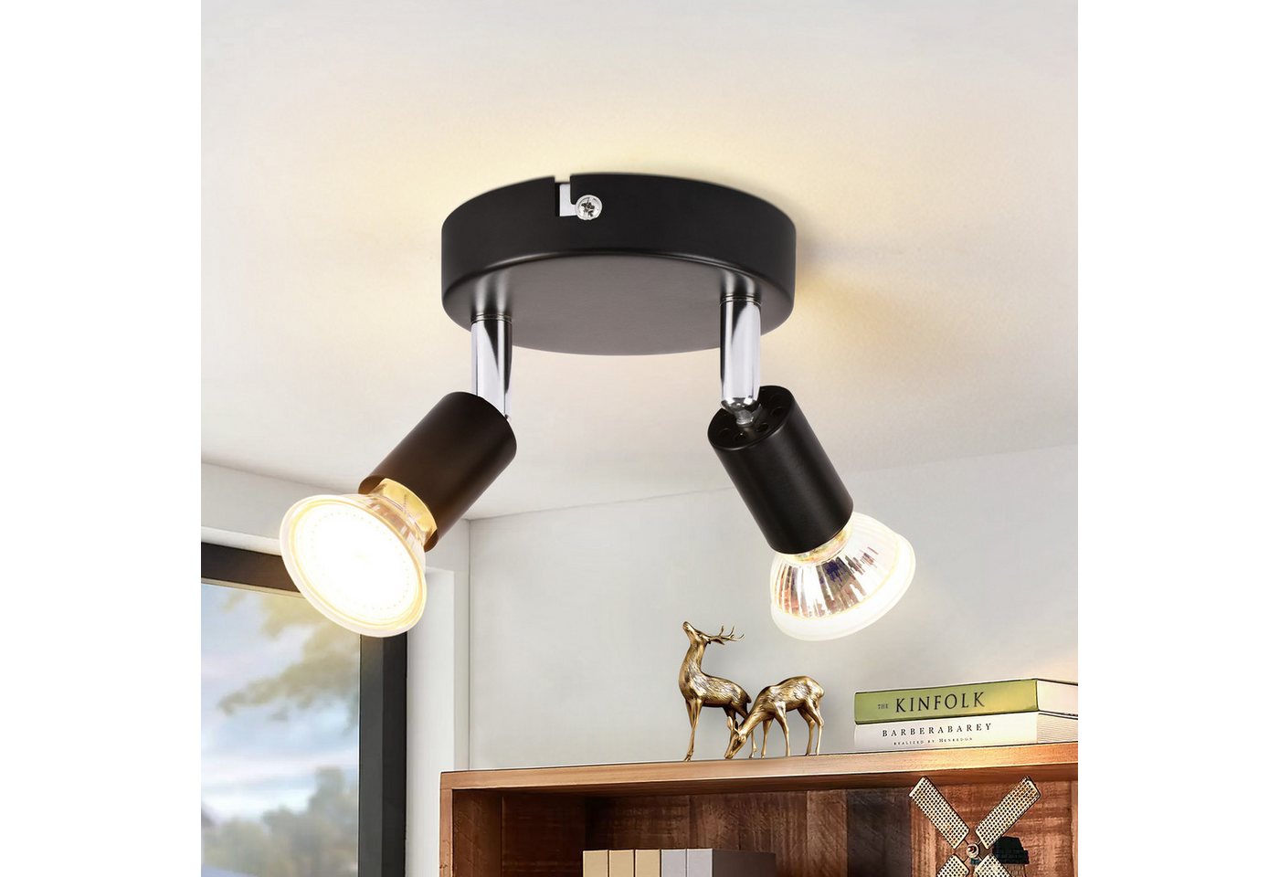 ZMH Deckenstrahler Modern, 2 Flammen, schwarzes Metall, GU10 Lampenfassung, schwenkbar, ohne Leuchtmittel, 90° drehbar, ohne Lichtquelle für Wohnzimmer und Schlafzimmer Bild 4