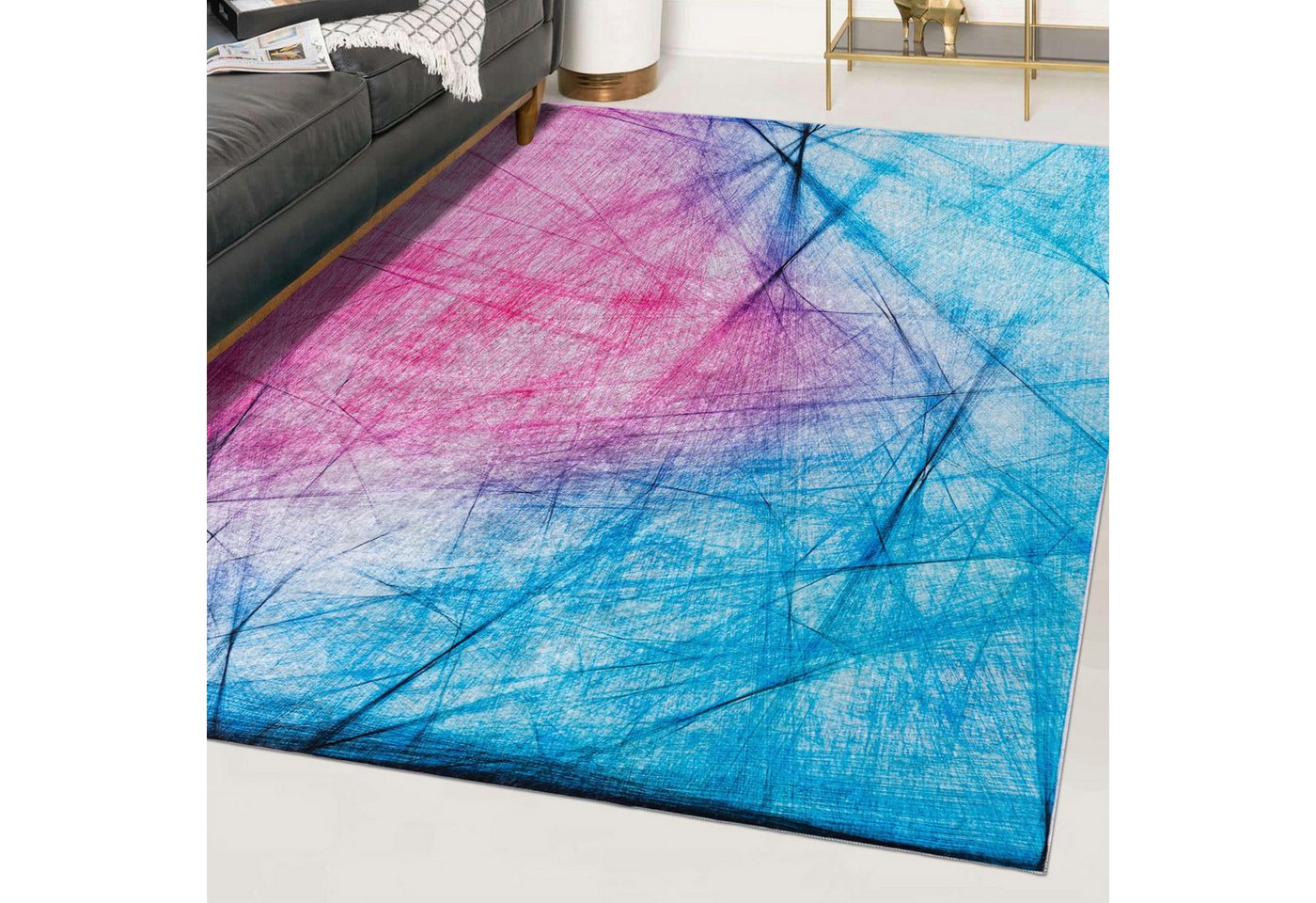 Mazovia Designteppich Modern Abstrakt Bunt Blau Wohnzimmer, Schlafzimmer, Esszimmer, Büro, Fußbodenheizung