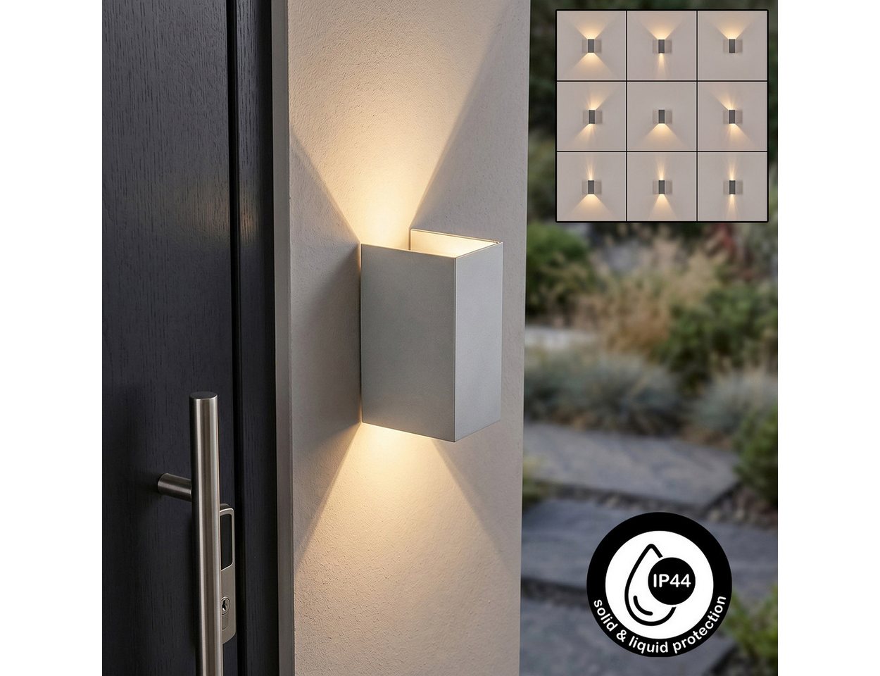 hofstein Außen-Wandleuchte Wandlampe aus Metall in Silberfarben, LED wechselbar, 3000 Kelvin, LED Wandleuchte mit Up&Down Effekt, Außenleuchte,600 Lumen, IP 44 Bild 4