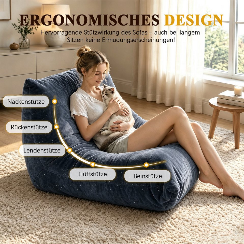 VUZINIC Sitzkissen Riesiges bodengestütztes Lounge‑Kissen aus Memory‑Schaum, für Wohn‑, Schlafzimmer & Appartements, Blau Bild 3