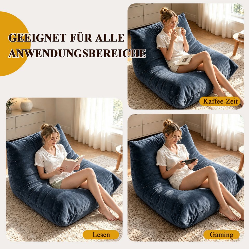 VUZINIC Sitzkissen Riesiges bodengestütztes Lounge‑Kissen aus Memory‑Schaum, für Wohn‑, Schlafzimmer & Appartements, Blau Bild 5