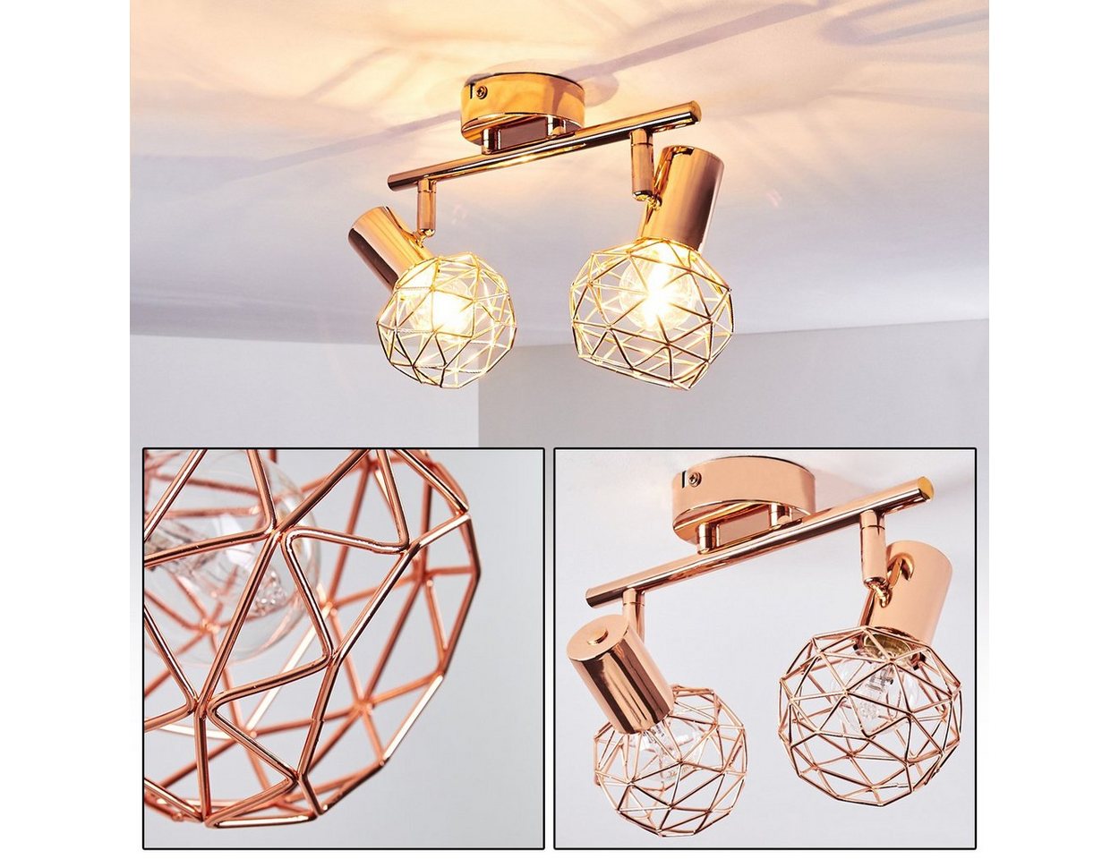 hofstein Deckenleuchte »Torano« Deckenlampe aus Metall in Kupfer, ohne Leuchtmittel, mit verstellbaren Strahlern, 2xE14, Retro/Vintage Design Bild 5