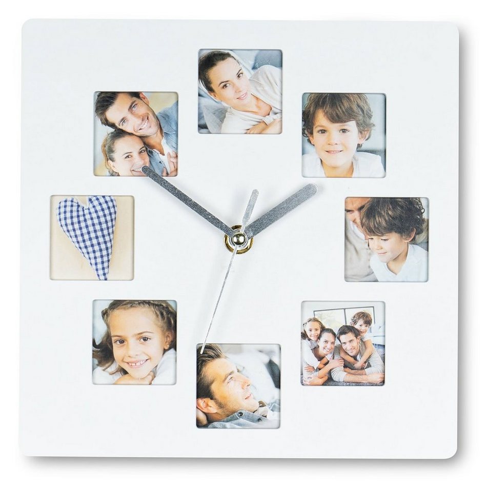 Levandeo® Bilderrahmen Collage, Wanduhr Weiß 21x21cm Fotouhr 8 Fotos Bilder Bilderrahmen Fotorahmen Bild 2