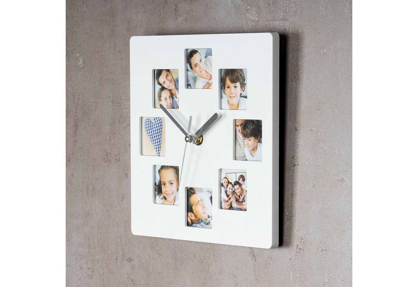 Levandeo® Bilderrahmen Collage, Wanduhr Weiß 21x21cm Fotouhr 8 Fotos Bilder Bilderrahmen Fotorahmen Bild 5
