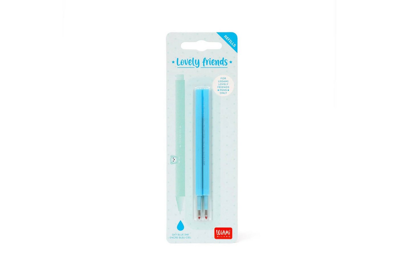 Legami Gelschreiber 2er-Set Ersatzminen Lovely Friends Gelstifte Hellblau 0,5mm