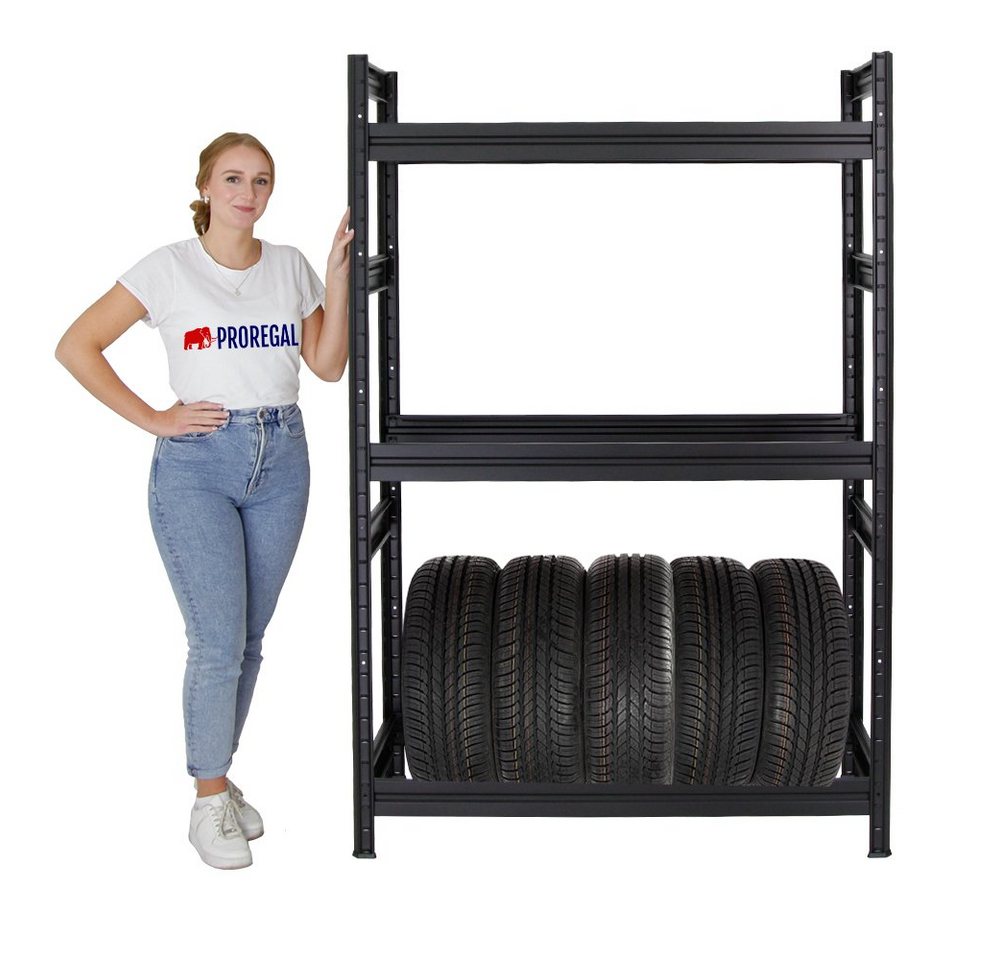 PROREGAL® Schwerlastregal Reifenregal DINO 180x120x50cm 150kg Fachlast 12 Reifen Schwarz, Stabiles Reifenregal Garagenregal für Reifen mit hoher Traglast Bild 4
