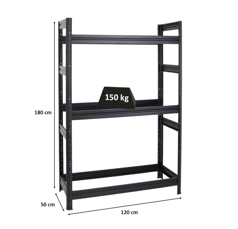 PROREGAL® Schwerlastregal Reifenregal DINO 180x120x50cm 150kg Fachlast 12 Reifen Schwarz, Stabiles Reifenregal Garagenregal für Reifen mit hoher Traglast Bild 5