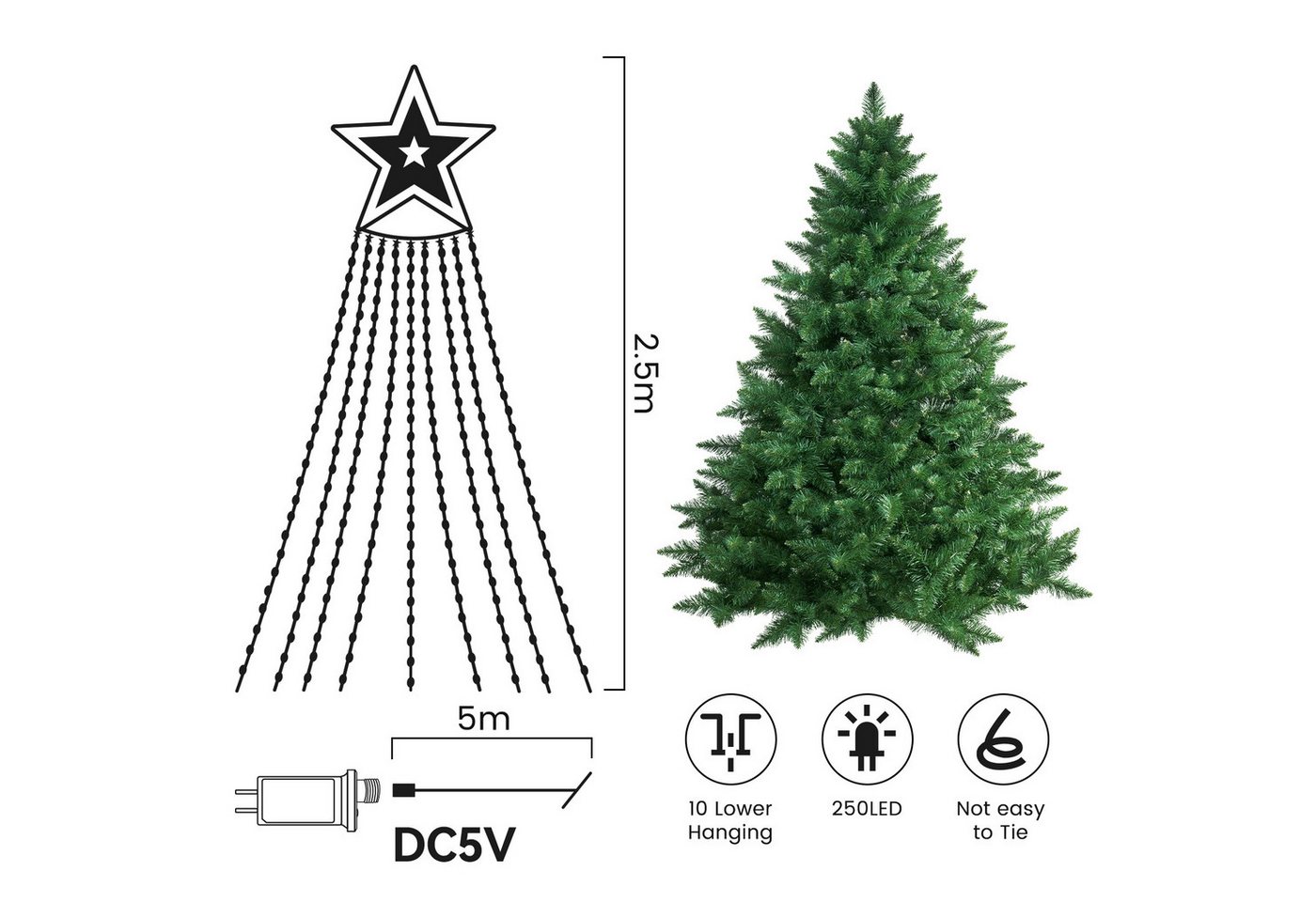Aigostar LED-Lichterkette Aigostar 2,5m 250LED Smart RGBIC Weihnachtsbaumbeleuchtung mit Sternen Bild 2