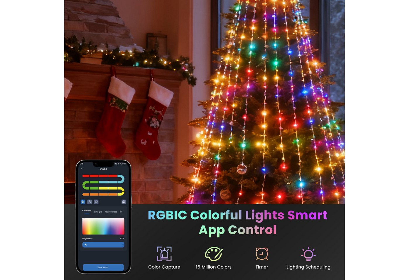 Aigostar LED-Lichterkette Aigostar 2,5m 250LED Smart RGBIC Weihnachtsbaumbeleuchtung mit Sternen Bild 5