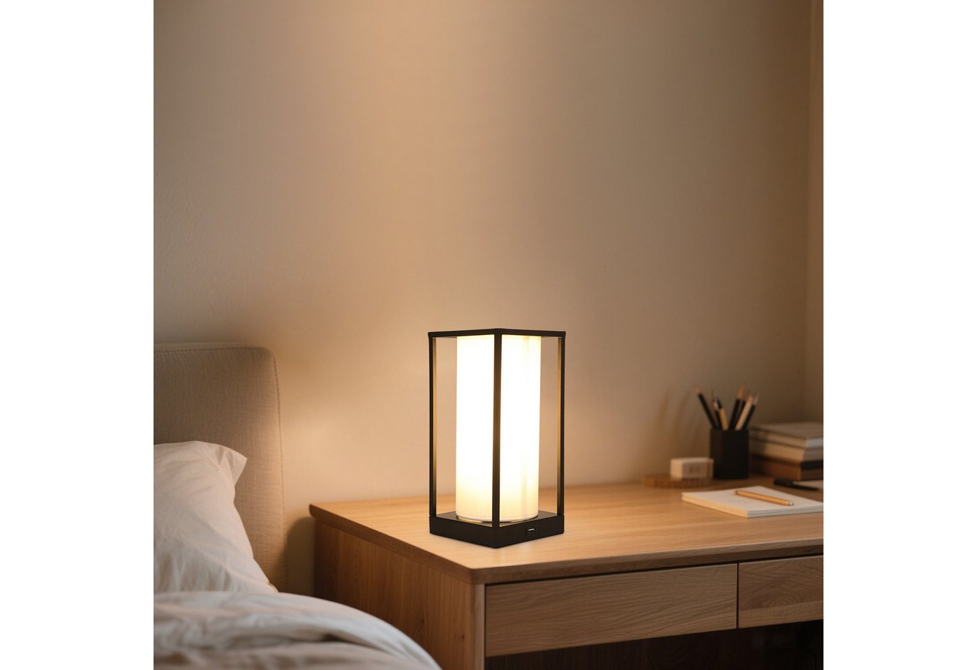 Riserva Schreibtischlampe Weiße Tischlampe mit Stoffschirm, Touch-Dimmer, 3 Helligkeiten, E27