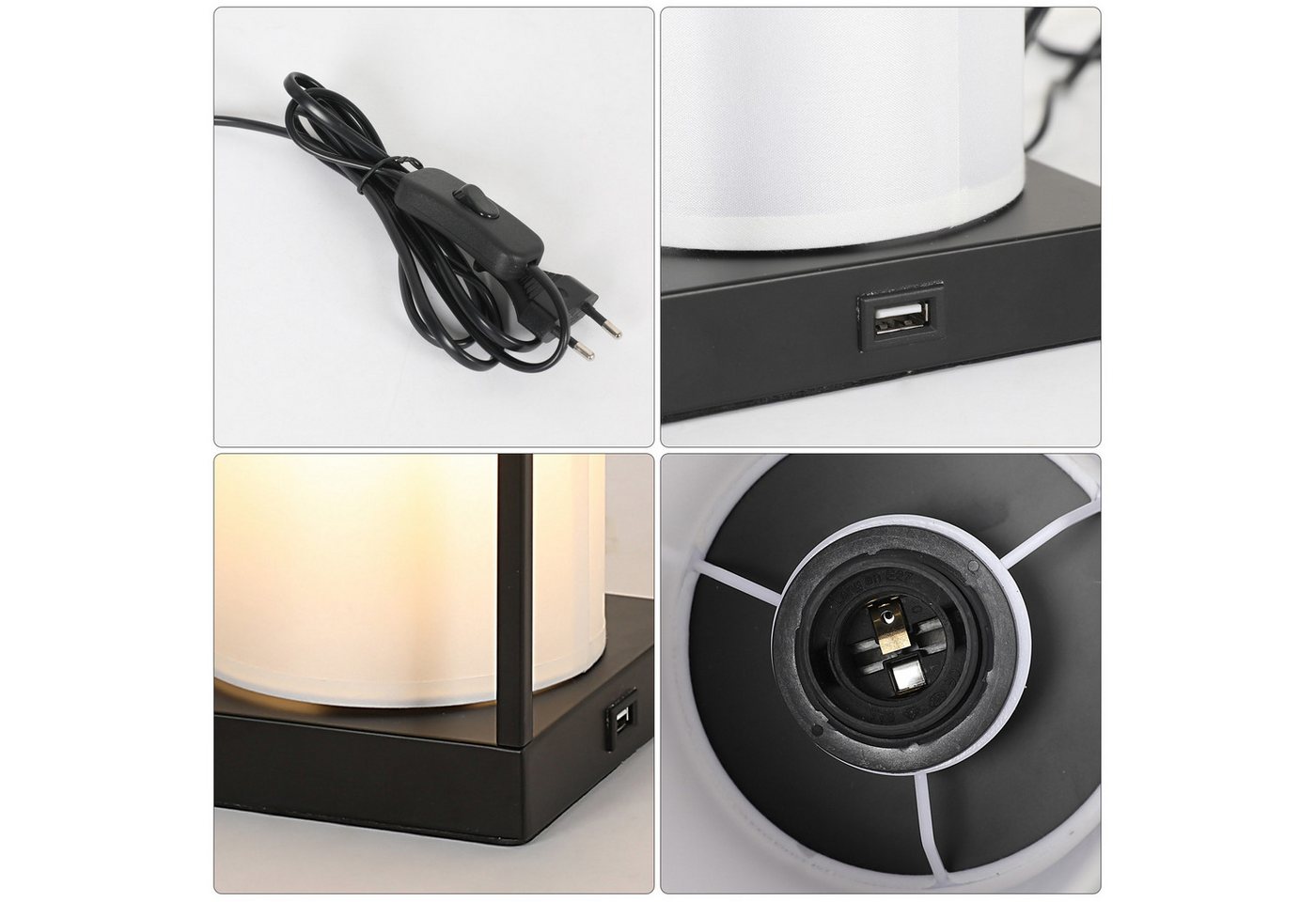 Riserva Schreibtischlampe Weiße Tischlampe mit Stoffschirm, Touch-Dimmer, 3 Helligkeiten, E27 Bild 5